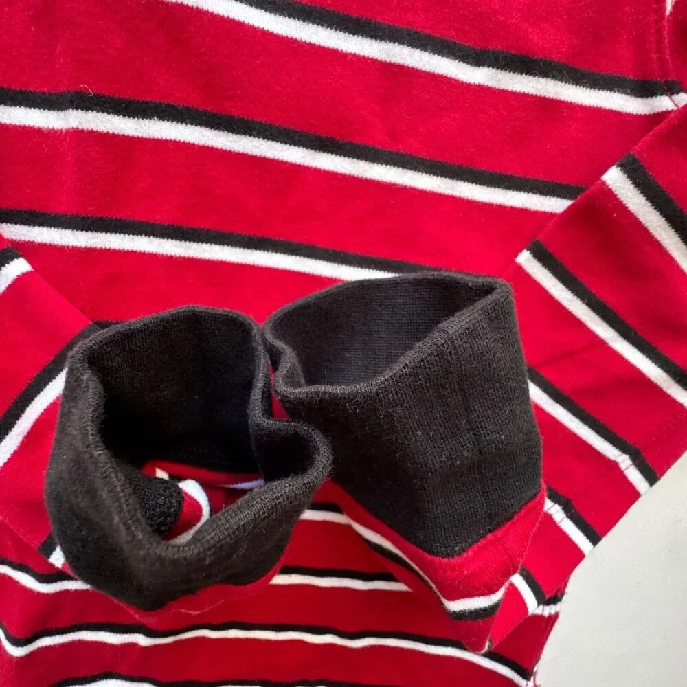 Polo Ralph Lauren Sweater Boys Medium 10-12 Red Black Stripe 1/4 Zip Pullover
